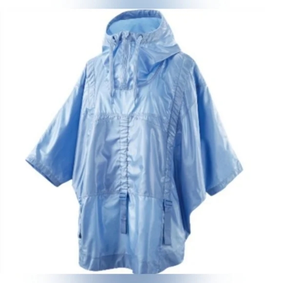 Stella McCartney X Adidas Metallic Blue Windbreaker Poncho XS missing drawstring - Picture 1 of 12